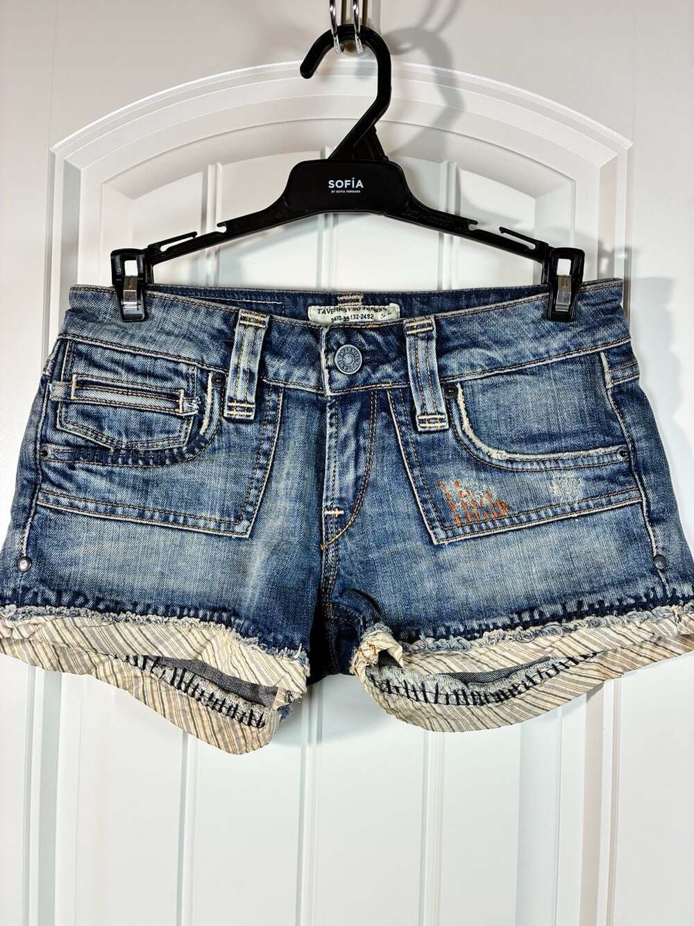 Taverniti So Jeans Distressed Denim Micro Shorts with Striped Cuffs Size 25